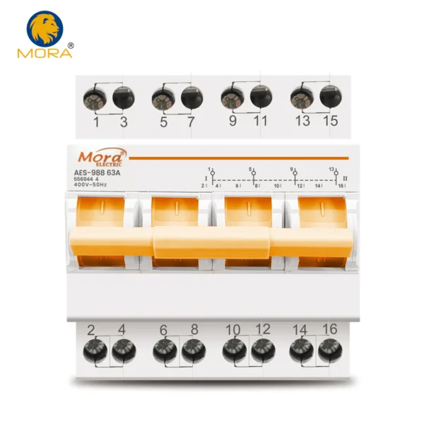 Mora 4P 63A 3 Phase Din Rail MTS Dual Power Manual Transfer Switch Interlock Breaker Type Changeover